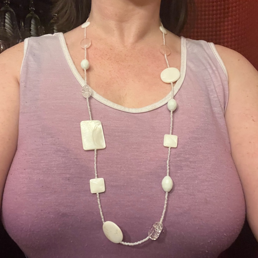 Unique White Beaded Rope Necklace - Picture 6 of 10